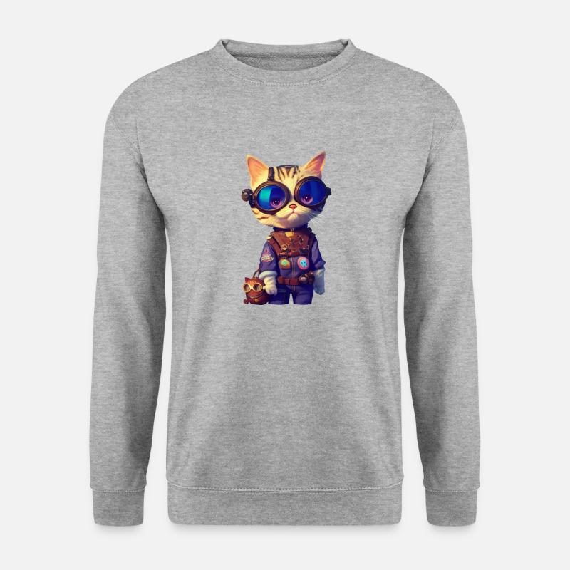 Aviator Katze - Unisex Pullover - Weißgrau meliert