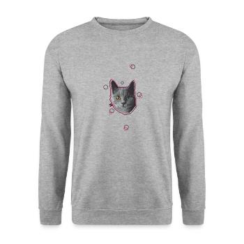 Katze - Unisex Pullover - Weißgrau meliert - Vorne - Alina (178cm) & Michal (187cm)