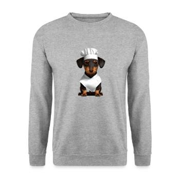 Chiens, Teckel, Restaurateur, Chiot teckel, Cuisine pour chiens - Sweat-shirt Unisexe - gris chiné - Devant - Alina (178cm) & Michal (187cm)