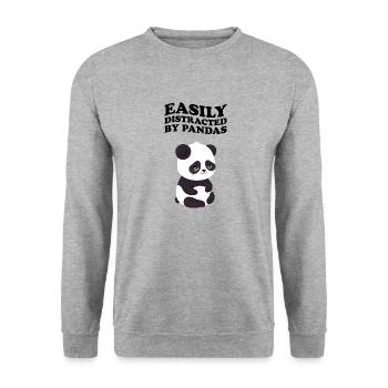 Facilement distrait par les pandas Panda Kawaii Style - Sweat-shirt Unisexe - gris chiné - Devant - Alina (178cm) & Michal (187cm)