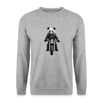 Biker Panda - Unisex Pullover - Weißgrau meliert - Vorne - Alina (178cm) & Michal (187cm)