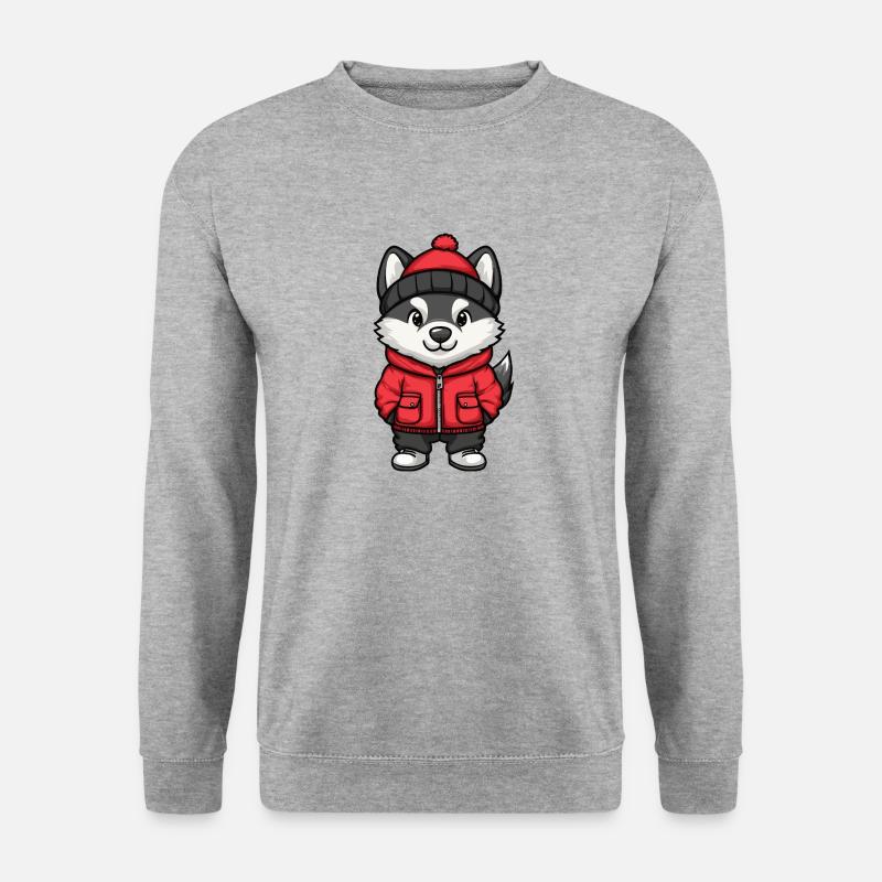 Husky Hund Cartoon - Unisex Pullover - Weißgrau meliert