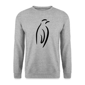 Kaiserpinguin Zeichnung (Strichzeichnung Pinguin) - Unisex Pullover - Weißgrau meliert - Vorne - Alina (178cm) & Michal (187cm)
