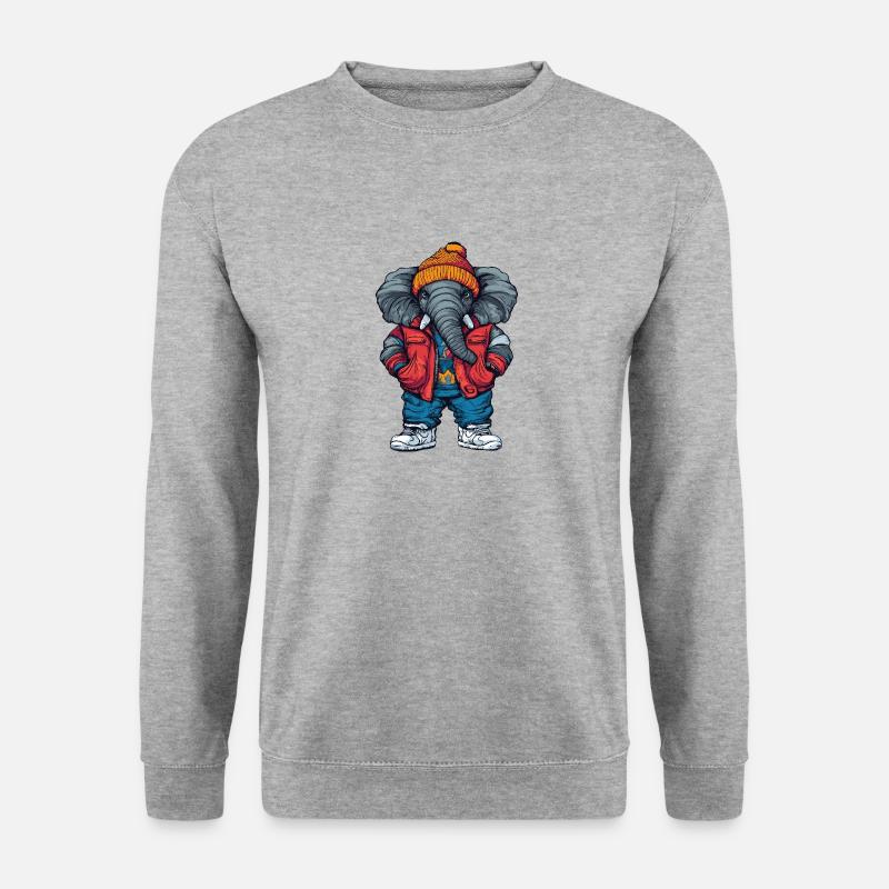 Elefant Lustig Winter - Unisex Pullover - Weißgrau meliert