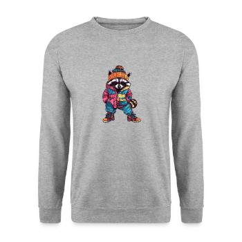 Raccoon Funny Winter - Unisex Sweatshirt - salt & pepper - Front - Alina (178cm) & Michal (187cm)