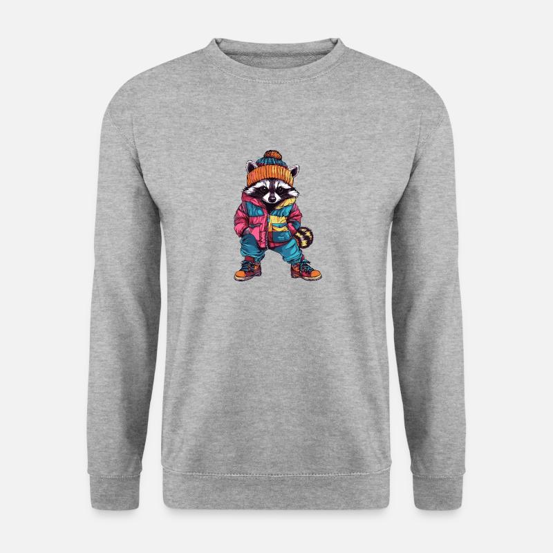 Waschbär Lustig Winter - Unisex Pullover - Weißgrau meliert