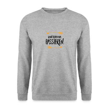 Sprüche Kann jedem mal passieren - Unisex Pullover - Weißgrau meliert - Vorne - Alina (178cm) & Michal (187cm)