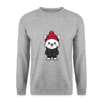West Highland Terrier Hund Winter - Unisex Pullover - Weißgrau meliert - Vorne - Alina (178cm) & Michal (187cm)