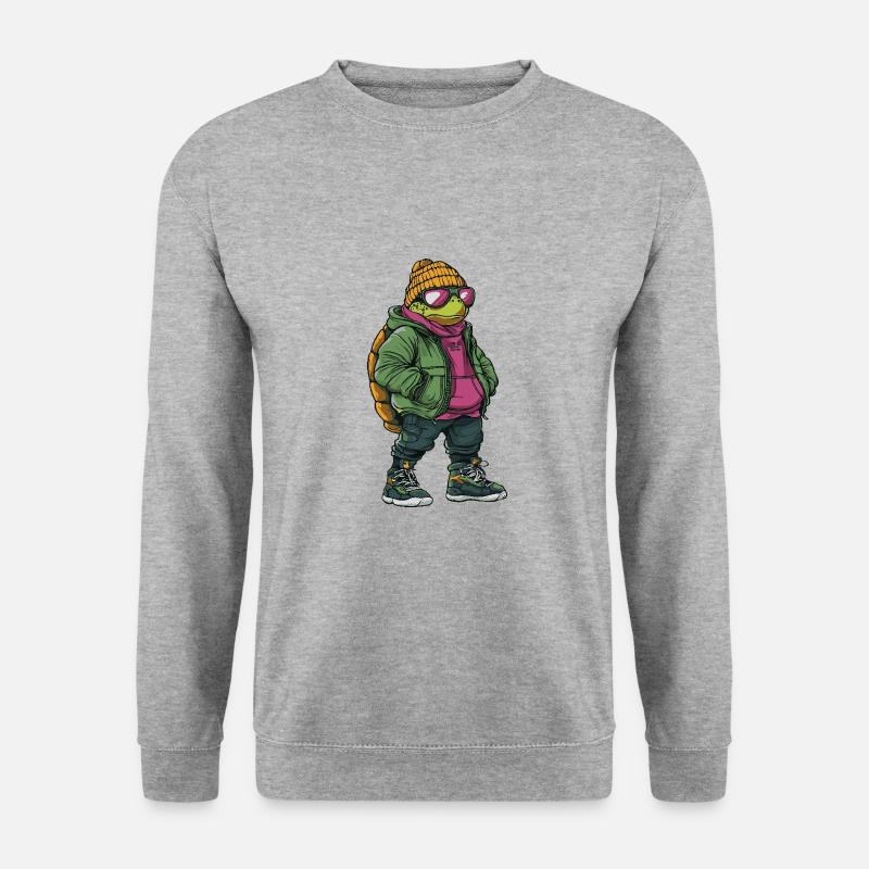 Schildkröte Lustig Winter - Unisex Pullover - Weißgrau meliert