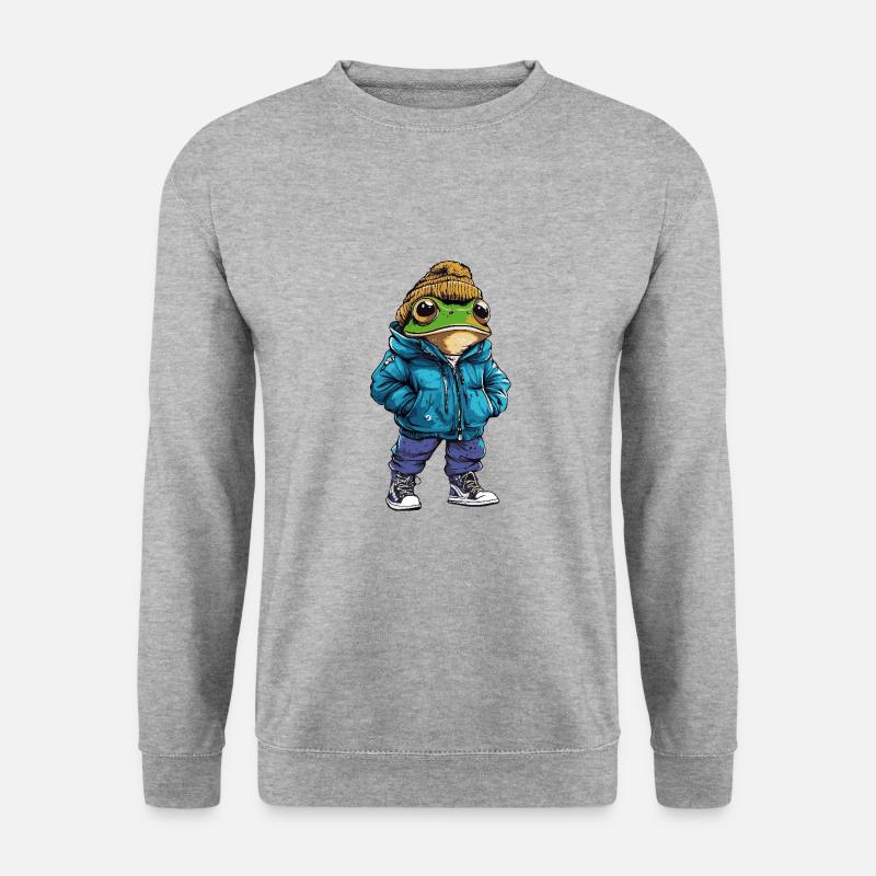 Frosch Lustig Winter - Unisex Pullover - Weißgrau meliert