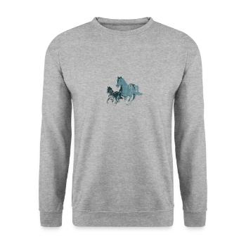 Pferde Horses - Unisex Pullover - Weißgrau meliert - Vorne - Alina (178cm) & Michal (187cm)