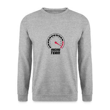 tacho racing team - Unisex Pullover - Weißgrau meliert - Vorne - Alina (178cm) & Michal (187cm)