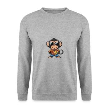 Affe Comic Urlaub - Unisex Pullover - Weißgrau meliert - Vorne - Alina (178cm) & Michal (187cm)