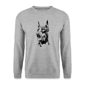 Dobermann Hundeportrait Hunde Hundesport Wilsigns - Unisex Pullover - Weißgrau meliert - Vorne - Alina (178cm) & Michal (187cm)