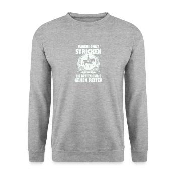 Oma reiten - Unisex Pullover - Weißgrau meliert - Vorne - Alina (178cm) & Michal (187cm)