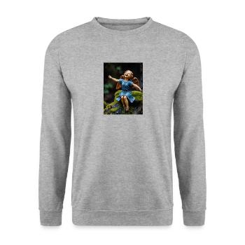 Lachender Engel - Unisex Pullover - Weißgrau meliert - Vorne - Alina (178cm) & Michal (187cm)