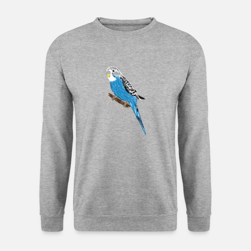 Blauer Wellensittich / Blue Budgie III - Unisex Pullover - Weißgrau meliert