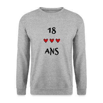 18 ANS. 18e ANNIVERSAIRE. ANNIVERSAIRE 18 ANS - Sweat-shirt Unisexe - gris chiné - Devant - Alina (178cm) & Michal (187cm)