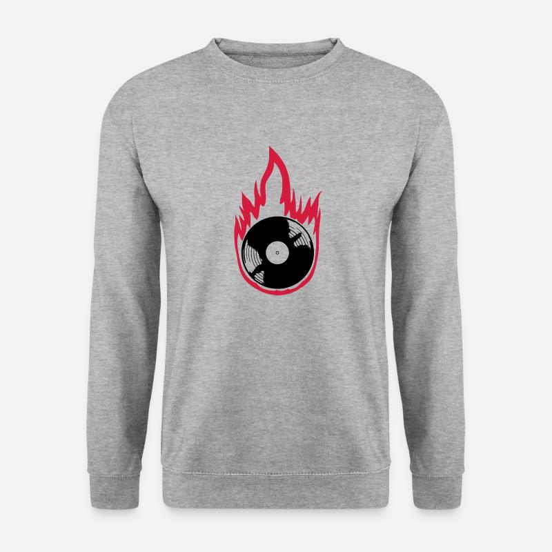 Feuer Vinyl Schallplatte Musik - Unisex Pullover - Weißgrau meliert