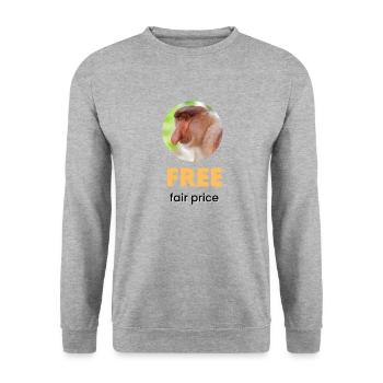 Free fair price | Black text - Unisex Sweatshirt - salt & pepper - Front - Alina (178cm) & Michal (187cm)