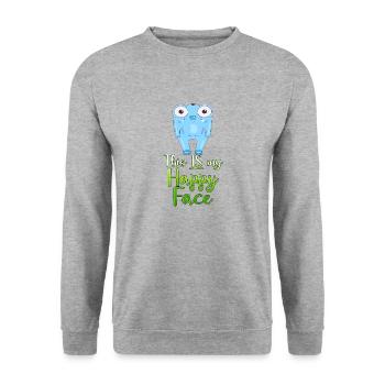 Angry Gesicht Gesicht Cartoon glückliches Gesicht Cartoon - Unisex Pullover - Weißgrau meliert - Vorne - Alina (178cm) & Michal (187cm)