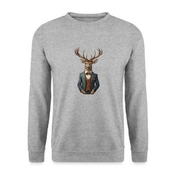 Hirsch - Unisex Pullover - Weißgrau meliert - Vorne - Alina (178cm) & Michal (187cm)