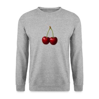 Kirschen - Unisex Pullover - Weißgrau meliert - Vorne - Alina (178cm) & Michal (187cm)