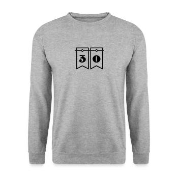 ANNIVERSAIRE. HAPPY BIRTHDAY. JOYEUX ANNIVERSAIRE. - Sweat-shirt Unisexe - gris chiné - Devant - Alina (178cm) & Michal (187cm)