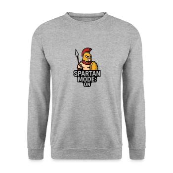 SPARTAN MODE: ON | Lustiges Spartaner-Design - Unisex Pullover - Weißgrau meliert - Vorne - Alina (178cm) & Michal (187cm)