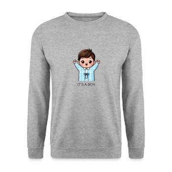 IT S A BOY - Unisex Pullover - Weißgrau meliert - Vorne - Alina (178cm) & Michal (187cm)