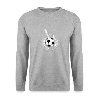 Fußball-Fieber (weiß-weißer Ball) - Unisex Pullover - Weißgrau meliert - Vorne - Alina (178cm) & Michal (187cm)