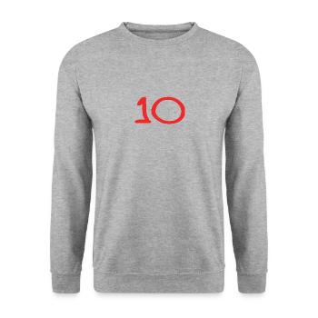 10. 10 JAHRE. 10-JÄHRIGES JUBILÄUM. 10-JÄHRIGES JUBILÄUM. - Unisex Pullover - Weißgrau meliert - Vorne - Alina (178cm) & Michal (187cm)