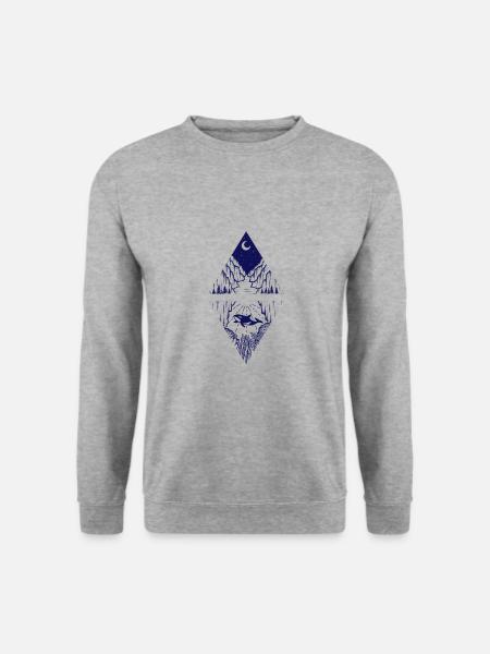 Landschaft mit Bergen und unter Wassermotiv - Unisex Pullover - Weißgrau meliert