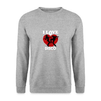 I Love Disco Ich liebe Disco Dancing Music Musik - Unisex Pullover - Weißgrau meliert - Vorne - Alina (178cm) & Michal (187cm)