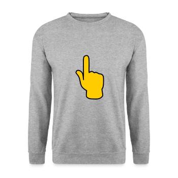 Emoji zeigen oben Skizze Farbe - Unisex Pullover - Weißgrau meliert - Vorne - Alina (178cm) & Michal (187cm)