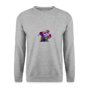 Bunter Pitbull - Unisex Pullover - Weißgrau meliert - Vorne - Alina (178cm) & Michal (187cm)