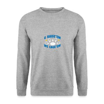Justizvollzug Motiv für Strafvollzugs-Beamte - Unisex Pullover - Weißgrau meliert - Vorne - Alina (178cm) & Michal (187cm)