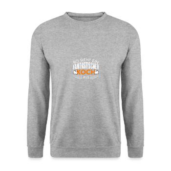 Koch Spruch Lustig Kochen Küche Restaurant Rezept - Unisex Pullover - Weißgrau meliert - Vorne - Alina (178cm) & Michal (187cm)