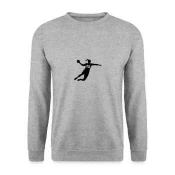 frauen handball 10 - Unisex Pullover - Weißgrau meliert - Vorne - Alina (178cm) & Michal (187cm)