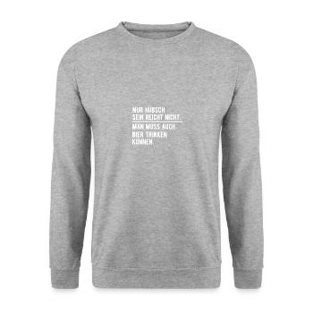 Nur Hübsch Sein Reicht Nicht Man Muss Auch Bier Tr - Unisex Pullover - Weißgrau meliert - Vorne - Alina (178cm) & Michal (187cm)