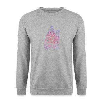 Katzengesicht einer Perserkatze als Hauskatze - Unisex Pullover - Weißgrau meliert - Vorne - Alina (178cm) & Michal (187cm)