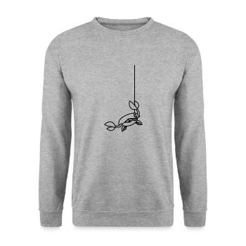 Lustige Krabbe schneidet Angelschnur mit Klaue - Unisex Pullover - Weißgrau meliert - Vorne - Alina (178cm) & Michal (187cm)