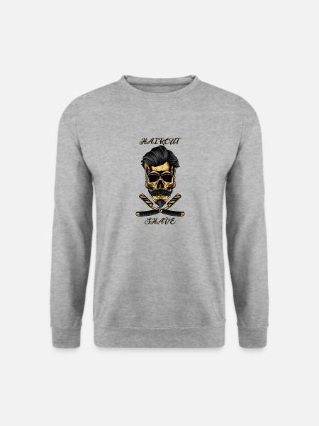 Skull Haircut And Shave @ Markus - Unisex Pullover - Weißgrau meliert
