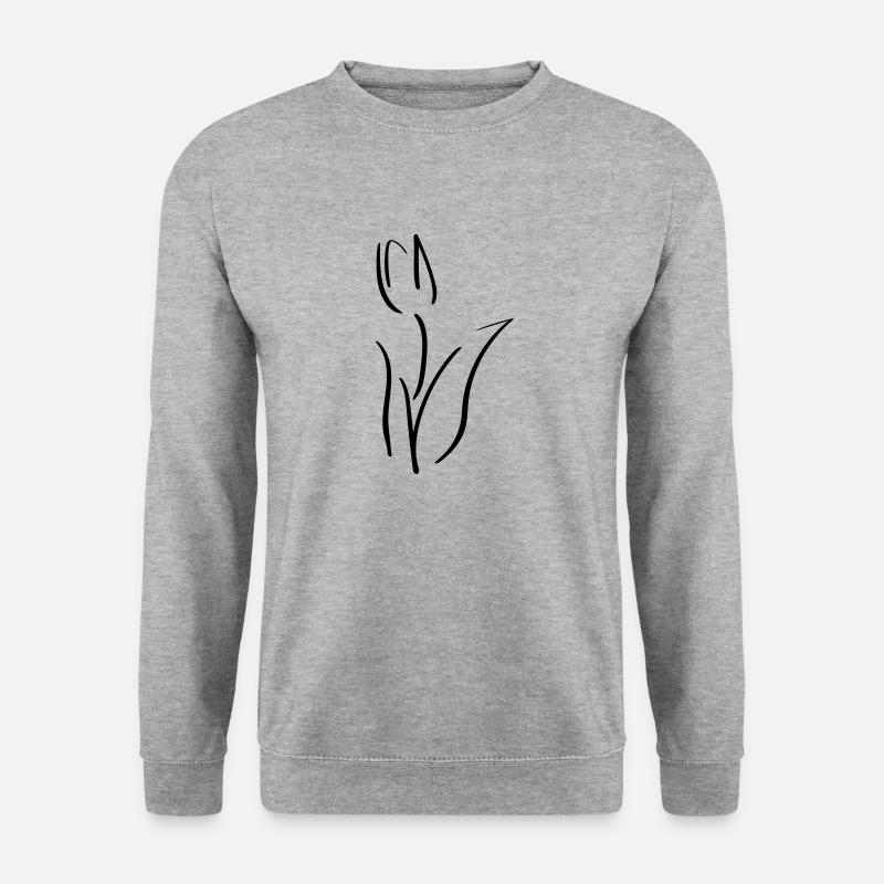 Tulpe Line Art - Minimalistisch - Unisex Pullover - Weißgrau meliert