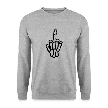 Cheeky Middle Finger Bone Hand - Unisex Sweatshirt - salt & pepper - Front - Alina (178cm) & Michal (187cm)