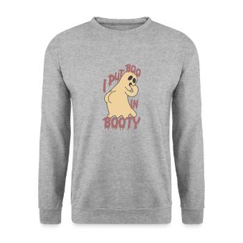 Lustiges Halloween Gespenst, Boo, Booty, Geist - Unisex Pullover - Weißgrau meliert - Vorne - Alina (178cm) & Michal (187cm)