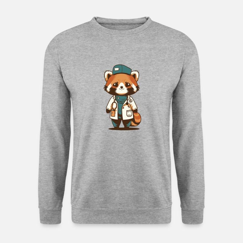 roter Panda als Arzt - Unisex Pullover - Weißgrau meliert