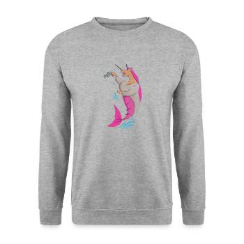 Einhorn Meerjungfrau Fisch Angeln - Unisex Pullover - Weißgrau meliert - Vorne - Alina (178cm) & Michal (187cm)