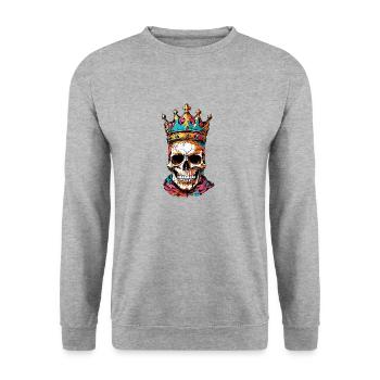 Totenkopf mit Krone - Unisex Pullover - Weißgrau meliert - Vorne - Alina (178cm) & Michal (187cm)
