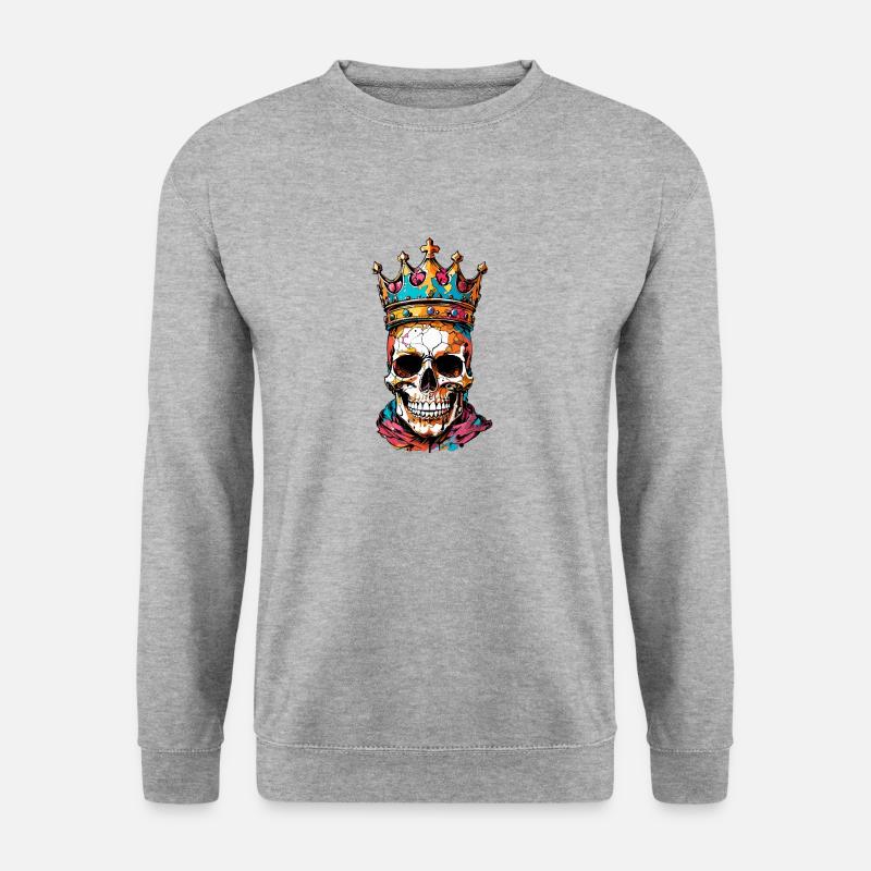 Totenkopf mit Krone - Unisex Pullover - Weißgrau meliert